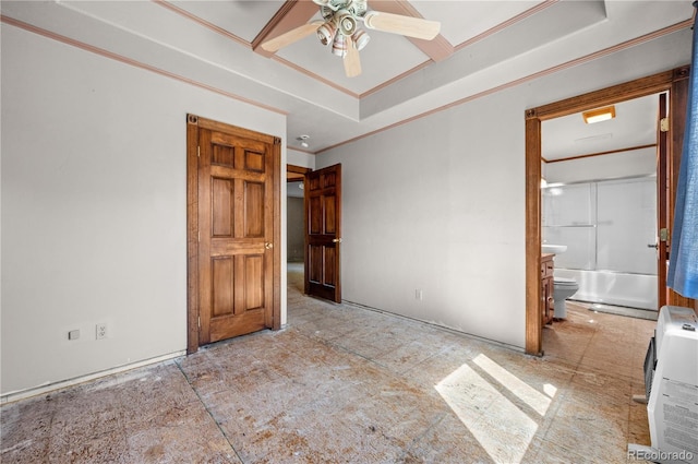 701/700 Bella Vista Ln, Cotopaxi, CO 81223 - unfurnished bedroom featuring crown molding, ensuite bath, heating unit, and ceiling fan