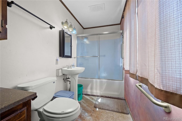 701/700 Bella Vista Ln, Cotopaxi, CO 81223 - full bath featuring combined bath / shower with glass door, crown molding, and toilet