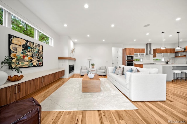 1490 S Vine St, Denver, CO 80210 - living area featuring recessed lighting, light wood-type flooring, and a fireplace