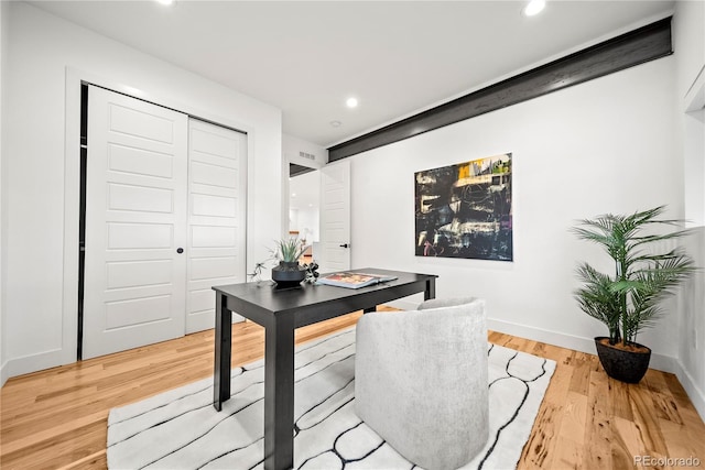 1490 S Vine St, Denver, CO 80210 - office area featuring light wood finished floors, recessed lighting, and baseboards