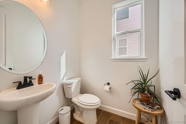 bathroom with sink, wood-type flooring, and toilet