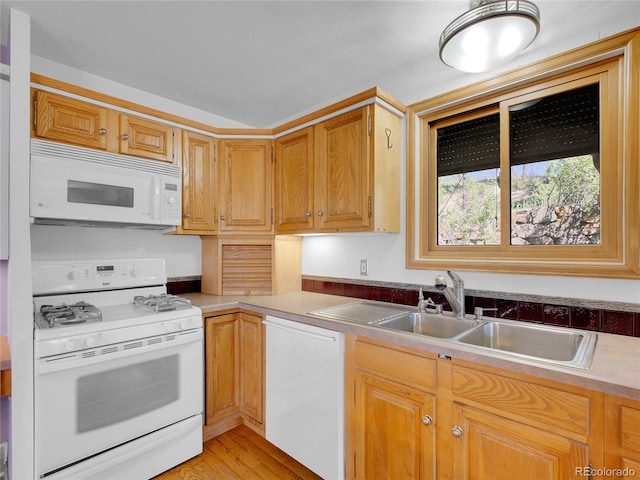 5336 High Rd, Evergreen, CO 80439 - kitchen with white appliances, light countertops, and light wood-style floors