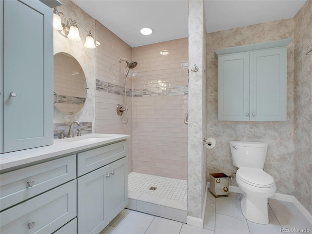 5336 High Rd, Evergreen, CO 80439 - bathroom featuring tile patterned floors, vanity, and a stall shower
