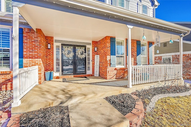 doorway to property with french doors and covered porch