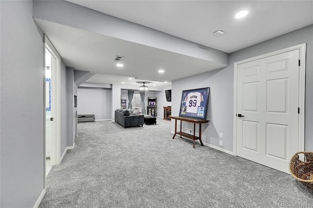 living room with carpet flooring