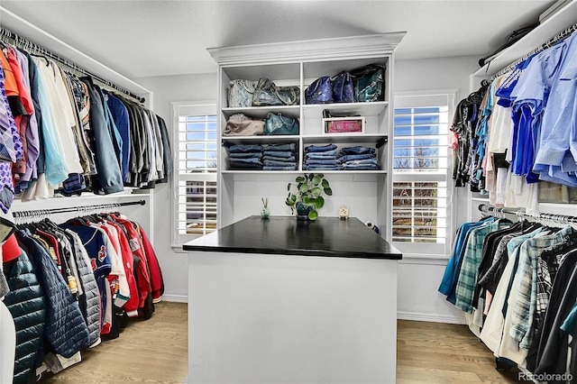 walk in closet featuring light hardwood / wood-style floors