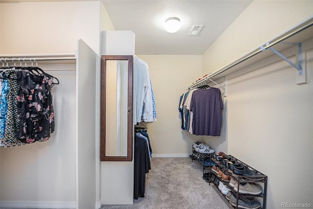 spacious closet with light colored carpet