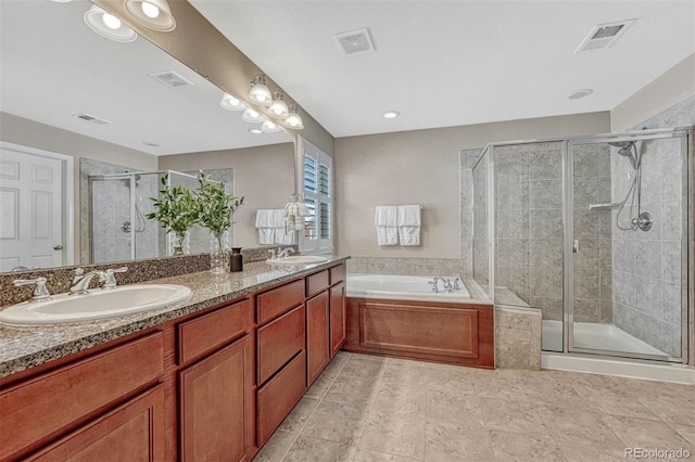 10761 Hillsboro Cir, Parker, CO 80134 - bathroom with double vanity, a bath, and a shower stall