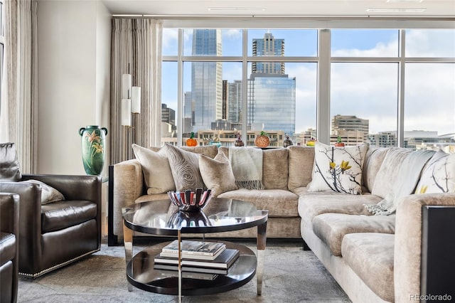 living room with a view of city