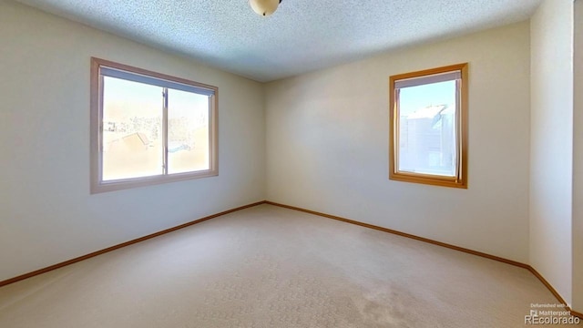 unfurnished room featuring a textured ceiling and carpet