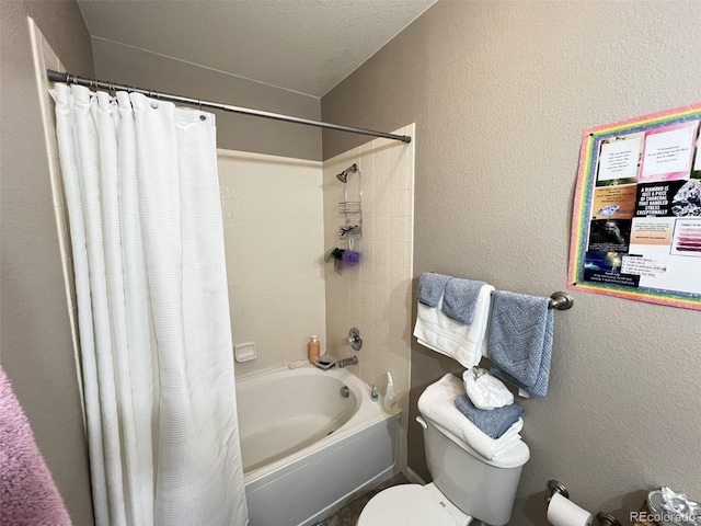 bathroom with toilet and shower / bath combo with shower curtain