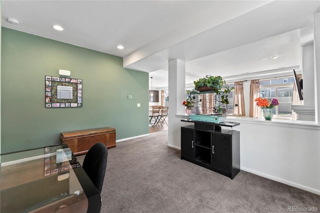 office space with carpet flooring, recessed lighting, and baseboards