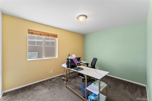 home office with carpet flooring and baseboards