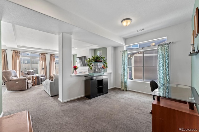 interior space featuring a healthy amount of sunlight, carpet floors, baseboards, and visible vents