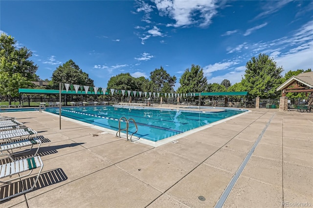 view of swimming pool with a patio