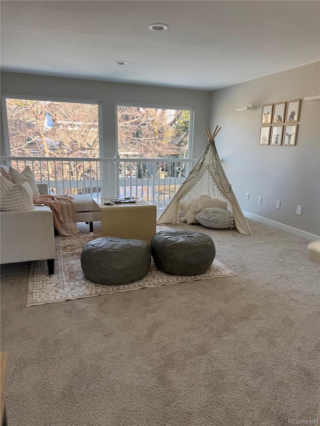 game room featuring carpet floors