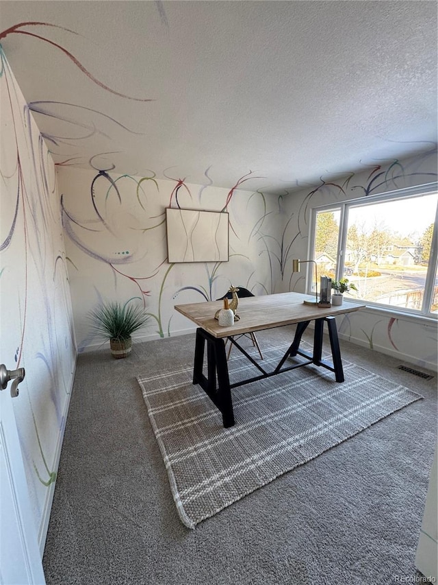 unfurnished office featuring carpet and a textured ceiling