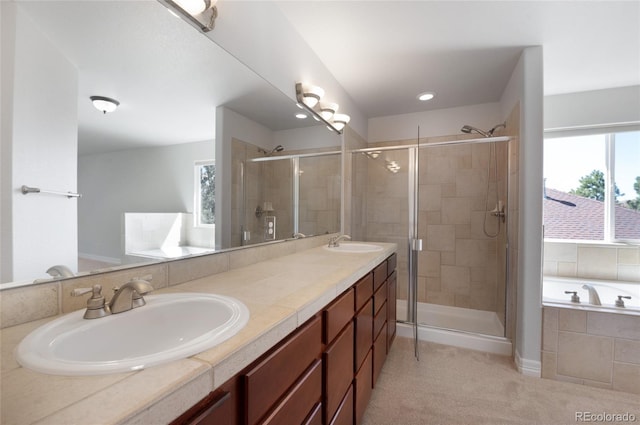 7436 Centennial Glen Dr, Colorado Springs, CO 80919 - full bath featuring a stall shower, a bath, and double vanity