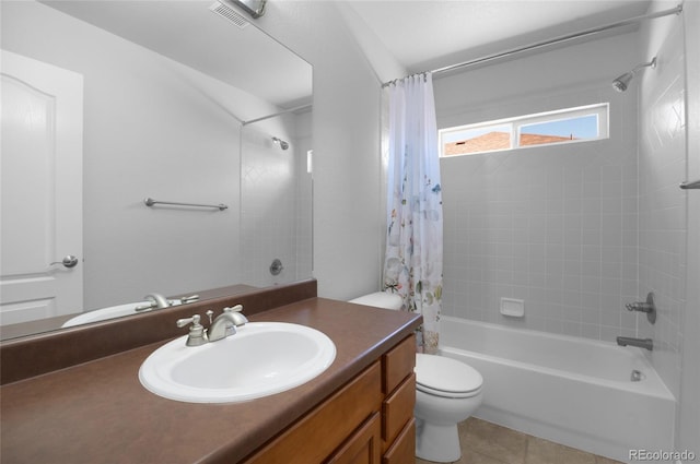 7436 Centennial Glen Dr, Colorado Springs, CO 80919 - full bath featuring shower / bathtub combination with curtain, vanity, toilet, and tile patterned floors