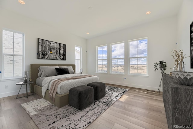 bedroom with light hardwood / wood-style floors