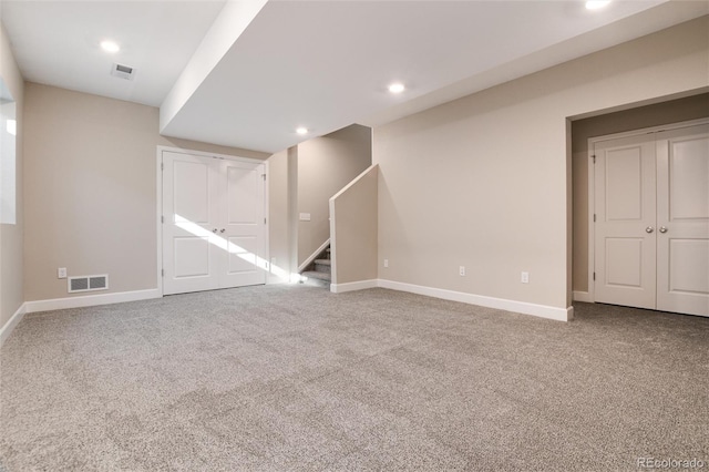 basement with carpet floors