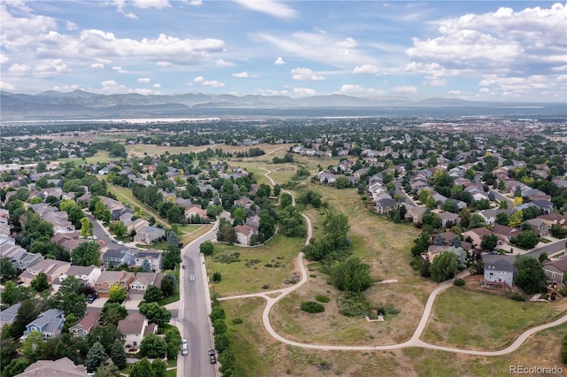 aerial view featuring a residential view and a mountain view