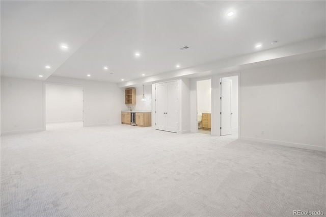 basement with light carpet