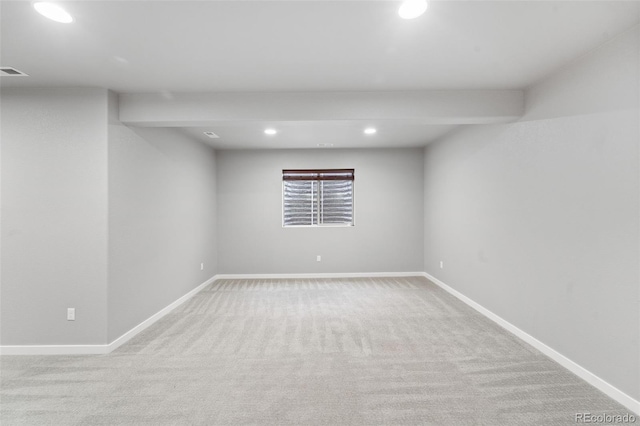 basement with light carpet