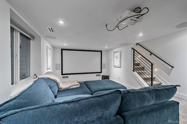 cinema featuring recessed lighting and baseboards