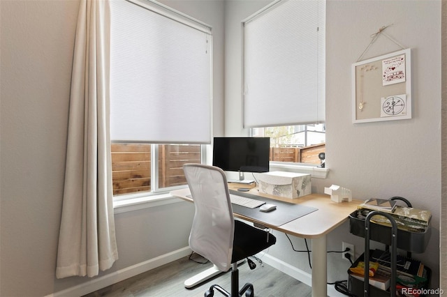 home office with hardwood / wood-style floors and a wealth of natural light