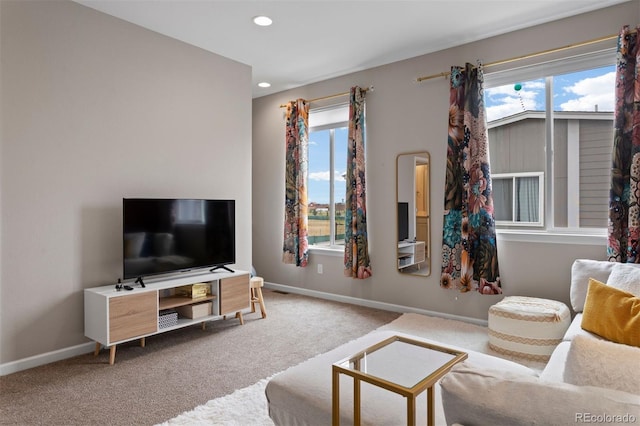 living room featuring carpet floors and a wealth of natural light