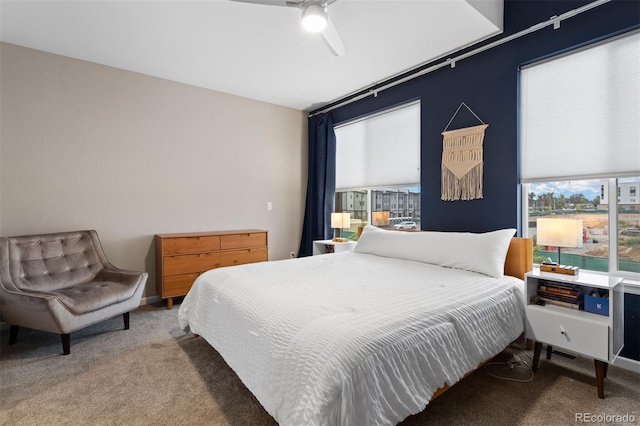 bedroom featuring carpet flooring and ceiling fan