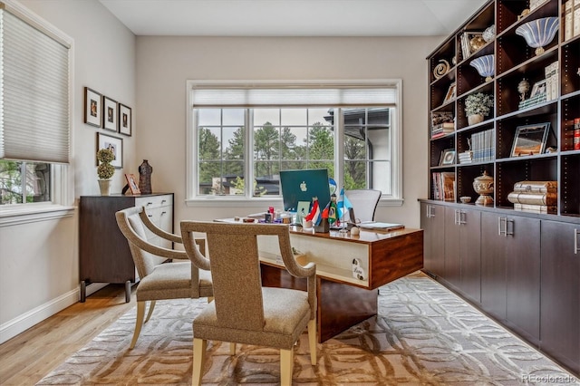 office space featuring light wood-type flooring and a wealth of natural light