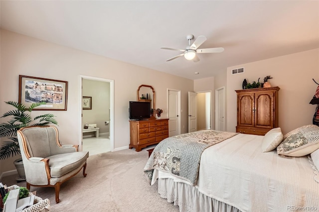 21107 Hawthorne Ln, Parker, CO 80138 - bedroom featuring light carpet, ceiling fan, and ensuite bathroom