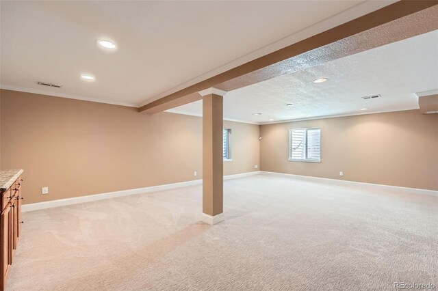 21107 Hawthorne Ln, Parker, CO 80138 - basement with ornamental molding, light colored carpet, and recessed lighting