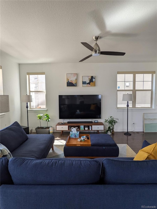 13788 Umatilla Ln, Broomfield, CO 80023 - living room with a ceiling fan and a textured ceiling
