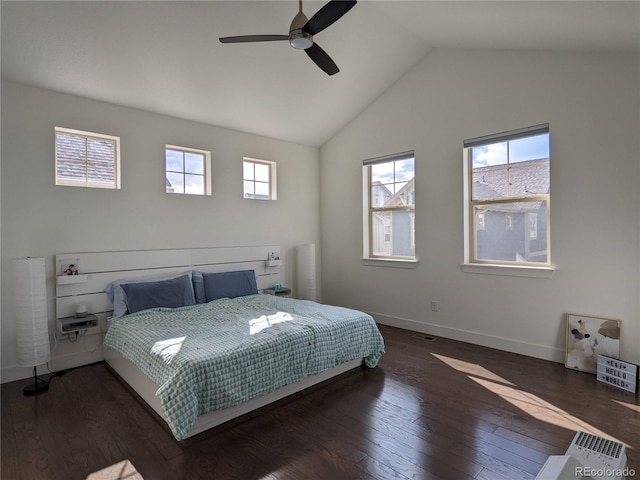 13788 Umatilla Ln, Broomfield, CO 80023 - bedroom with wood-type flooring, lofted ceiling, and ceiling fan