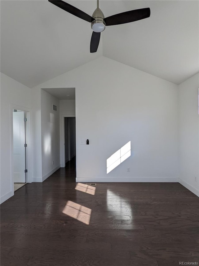 13788 Umatilla Ln, Broomfield, CO 80023 - empty room featuring lofted ceiling, a ceiling fan, and wood finished floors