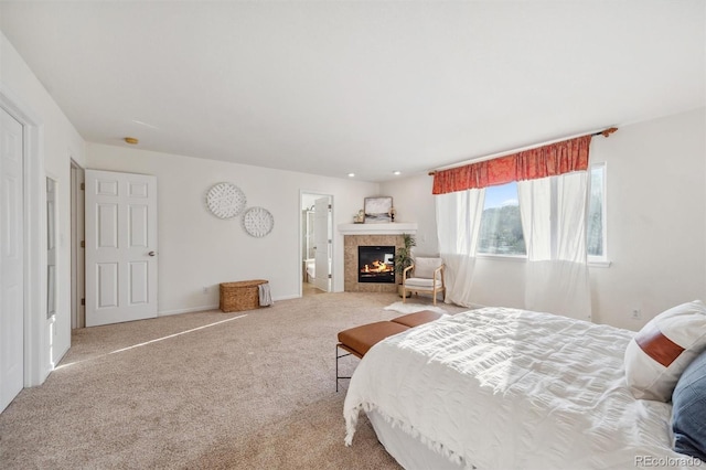 bedroom featuring light colored carpet