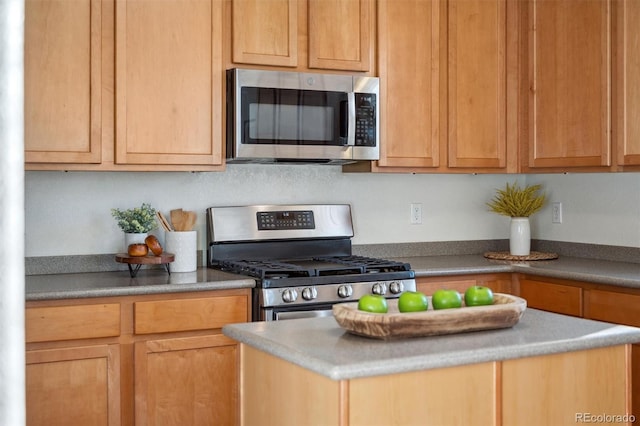 kitchen with appliances with stainless steel finishes and light brown cabinets