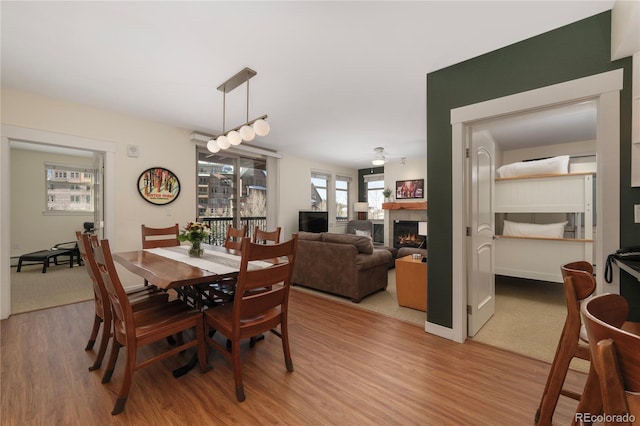 dining area with light hardwood / wood-style floors