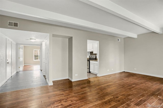 9995 E Harvard Ave Unit 290, Denver, CO 80231 - empty room with wood-type flooring, baseboards, and beam ceiling