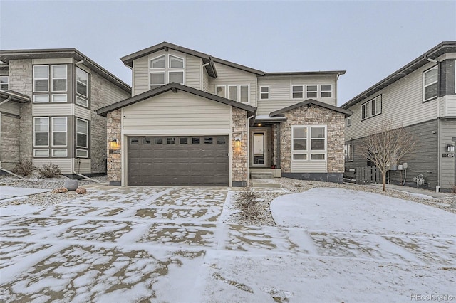 front facade with a garage