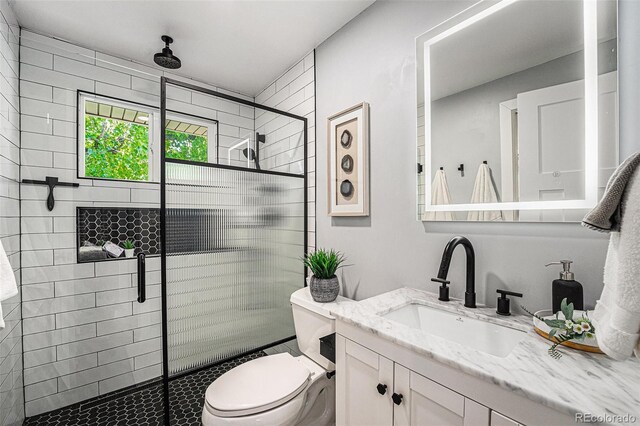 8712 W 64th Way, Arvada, CO 80004 - full bathroom featuring vanity, a stall shower, and toilet