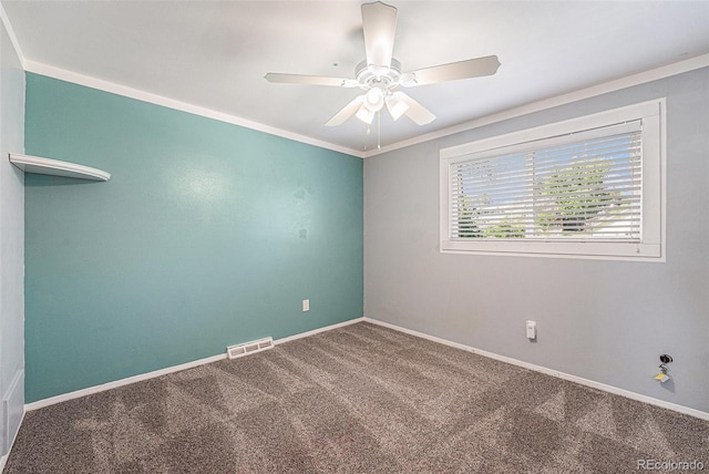 8712 W 64th Way, Arvada, CO 80004 - empty room with carpet, baseboards, a ceiling fan, and crown molding