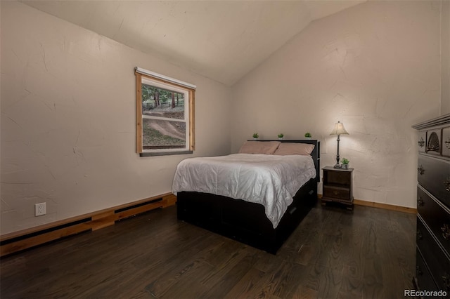 54 Zaza Ln, Evergreen, CO 80439 - bedroom with wood finished floors, lofted ceiling, and a baseboard radiator
