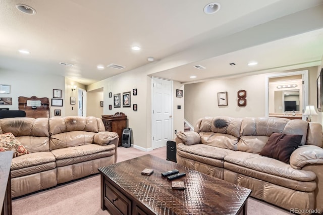10463 Nucla St, Commerce City, CO 80022 - living area featuring light carpet, recessed lighting, and stairway