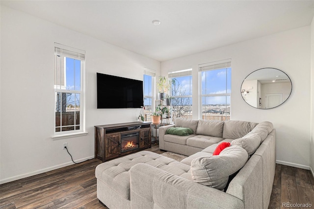 living room featuring dark hardwood / wood-style flooring