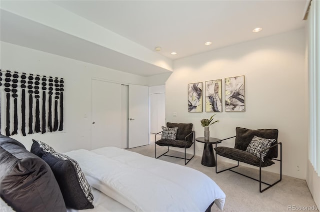 carpeted bedroom featuring a closet