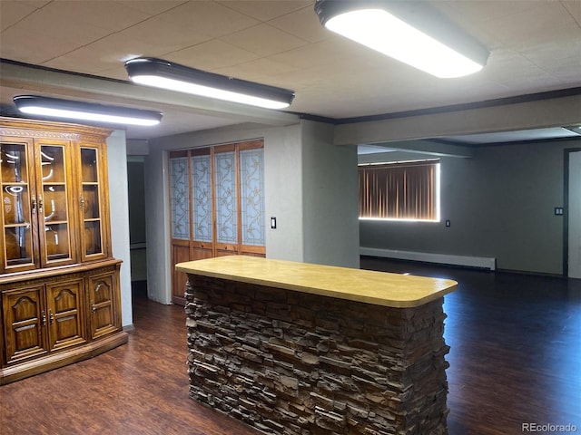 bar with dark hardwood / wood-style floors